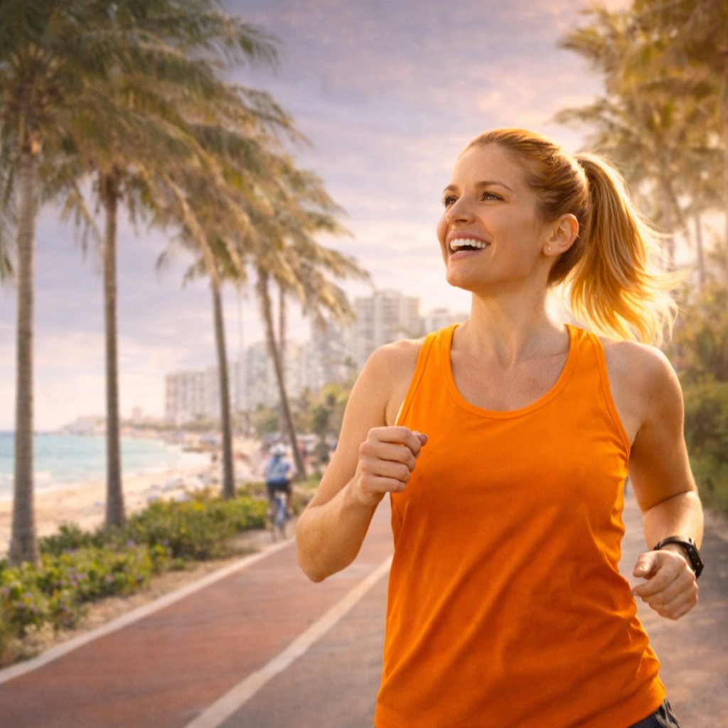 mujer corriendo en playa