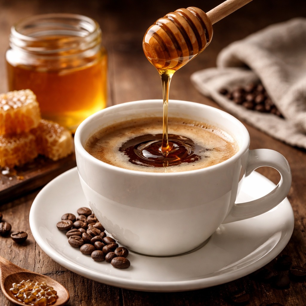 taza de café endulzado con miel